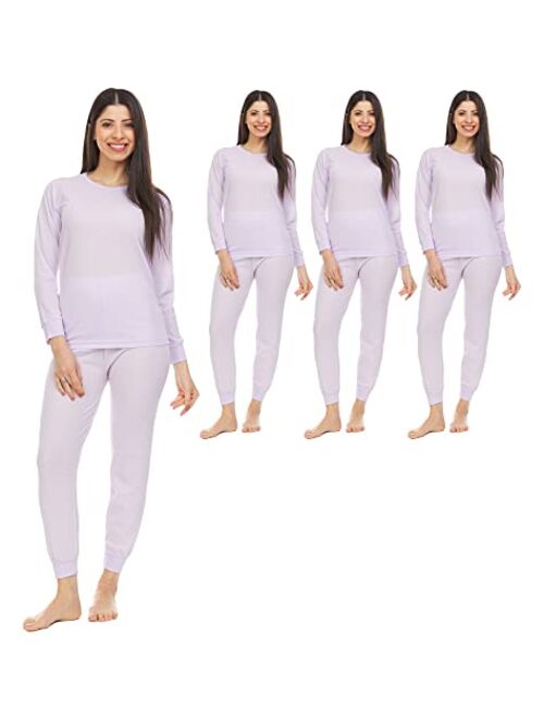 BILLIONHATS 3 Pack of 2pc Thermal Sets for Women, Base Layer Long Johns Underwear, Top & Bottom, Cotton, Solid Colors