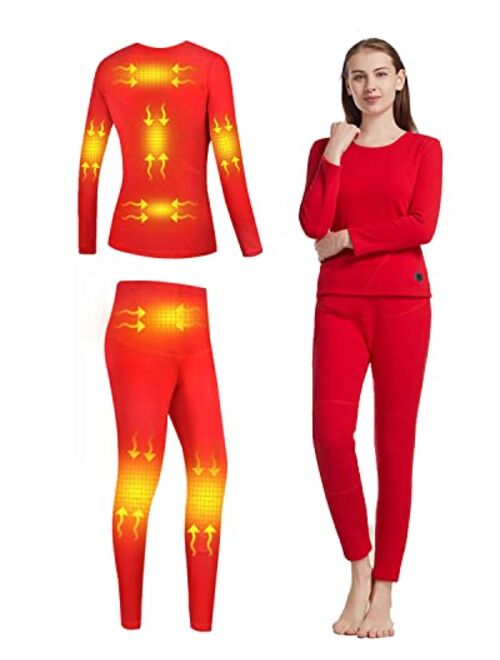 Windpost USB Women's Electric Heated Thermal Underwear Set, 8 Heating Pads Washable Adjustable