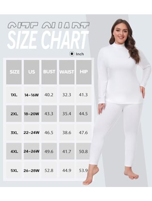 COOTRY Plus Size Thermal Underwear for Women Long Johns Base Layer Winter Top and Bottom Sets