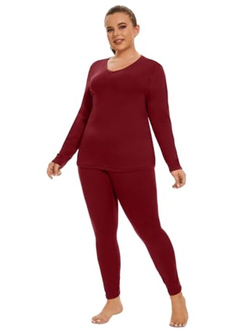 COOTRY Plus Size Thermal Underwear for Women Long Johns Base Layer Winter Top and Bottom Sets