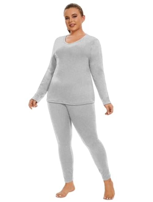 COOTRY Plus Size Thermal Underwear for Women Long Johns Base Layer Winter Top and Bottom Sets