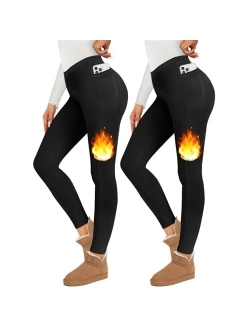 Happy.angel 2 Pack Fleece Lined Leggings Women, Thermal Warm Black Winter Workout Yoga Leggings