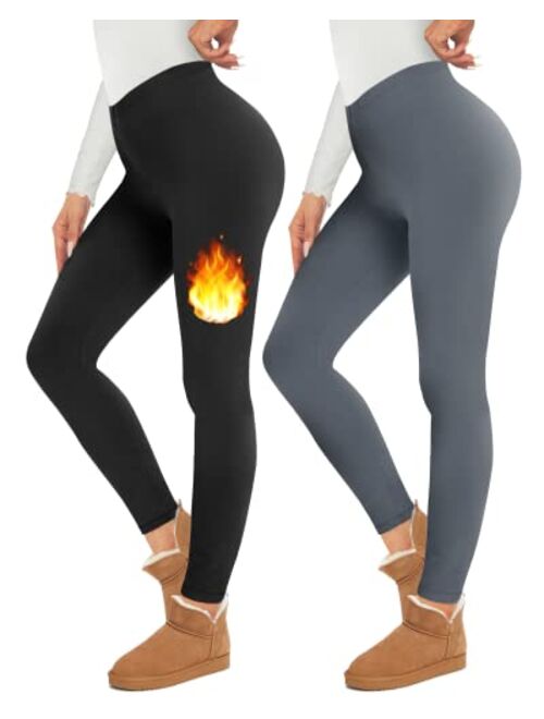 Happy.angel 2 Pack Fleece Lined Leggings Women, Thermal Warm Black Winter Workout Yoga Leggings