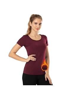 Subuteay Thermal Top for Women Fleece Lined Shirt Short Sleeve Base Layer