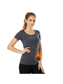 Subuteay Thermal Top for Women Fleece Lined Shirt Short Sleeve Base Layer