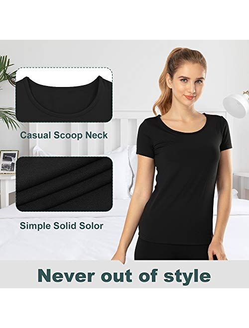 Subuteay Thermal Top for Women Fleece Lined Shirt Short Sleeve Base Layer