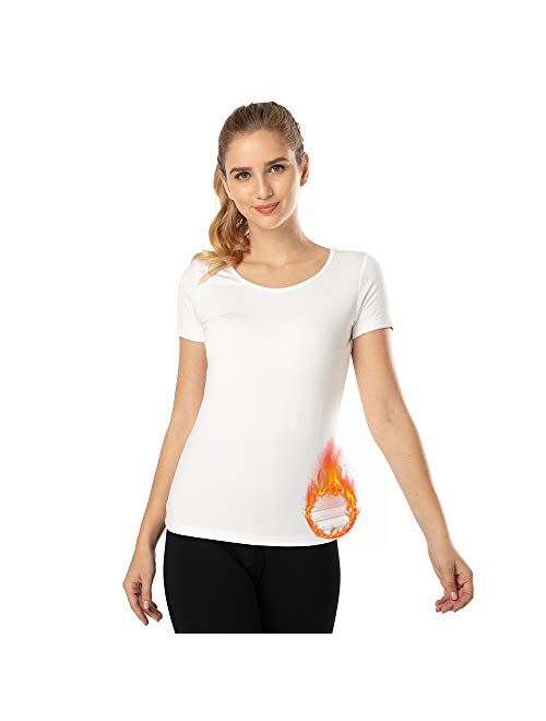 Subuteay Thermal Top for Women Fleece Lined Shirt Short Sleeve Base Layer