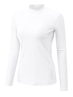 TBMPOY Womens Fleece Mock Neck Long Sleeve Running Shirts Thermal Base Layer Active Tops