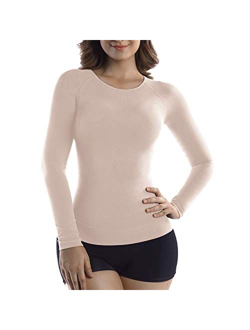 +MD Long Sleeve Undershirts Shapewear for Women, Light Compression Underscrubs Round Neck, Thermal Underwear,Slim Tops