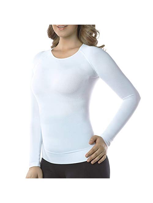 +MD Long Sleeve Undershirts Shapewear for Women, Light Compression Underscrubs Round Neck, Thermal Underwear,Slim Tops