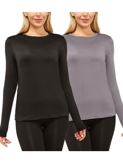 CL convallaria 2 Pack Thermal Shirts for Women Long Johns, Fleece Lined Base Layer Tops Compression Pants Cold Weather