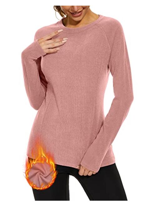 WOWENY Thermal Shirts for Women Base Layer Ultra Soft Fleece Lined Long Sleeve Top Thermal Underwear Winter Cold Weather