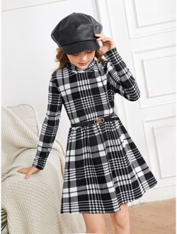 SHEIN Kids FANZEY Girls Plaid Print Dress Without Belt