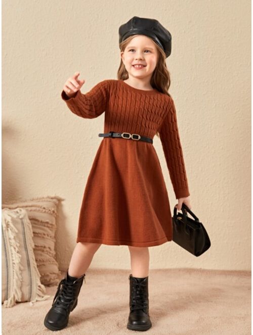 SHEIN Toddler Girls Cable Knit Sweater Dress Without Belt