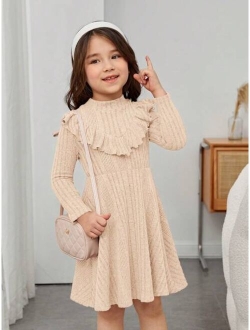 SHEIN Kids EVRYDAY Toddler Girls Ruffle Trim Mock Neck Dress