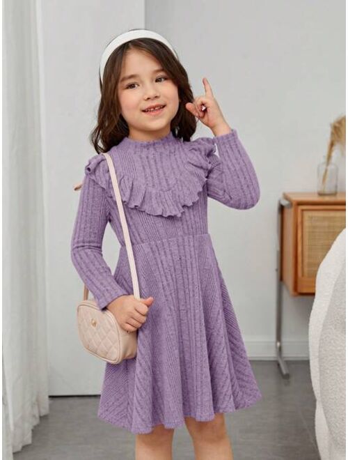 SHEIN Kids EVRYDAY Toddler Girls Ruffle Trim Mock Neck Dress