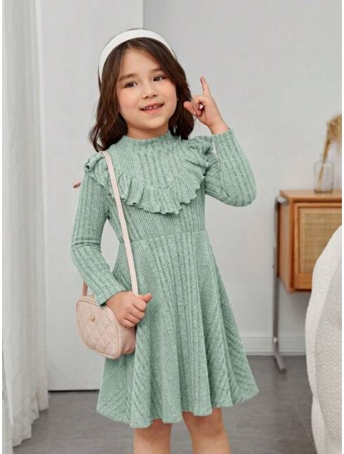 SHEIN Kids EVRYDAY Toddler Girls Ruffle Trim Mock Neck Dress