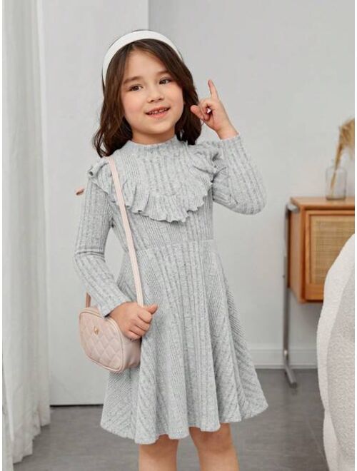 SHEIN Kids EVRYDAY Toddler Girls Ruffle Trim Mock Neck Dress