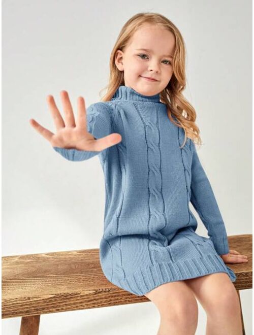 SHEIN Kids EVRYDAY Young Girl Turtleneck Cable Knit Sweater Dress