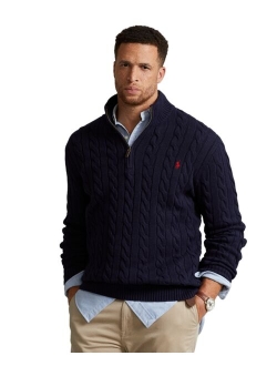 Men's Big & Tall Cable-Knit Cotton Quarter-Zip Sweater