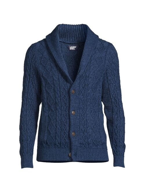 Lands' End Men's Cotton Blend Cable Shawl Cardigan Sweater