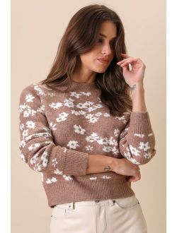 Z Supply Tory Light Brown Floral Crew Neck Sweater