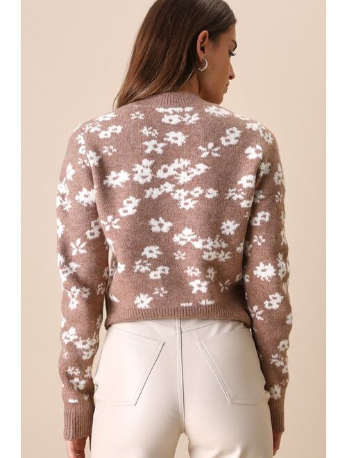 Z Supply Tory Light Brown Floral Crew Neck Sweater