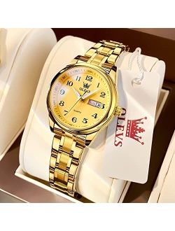 Women Watches Gold Silver Stainless Steel Waterproof Analog Large Easy Reader Day Date Watches
