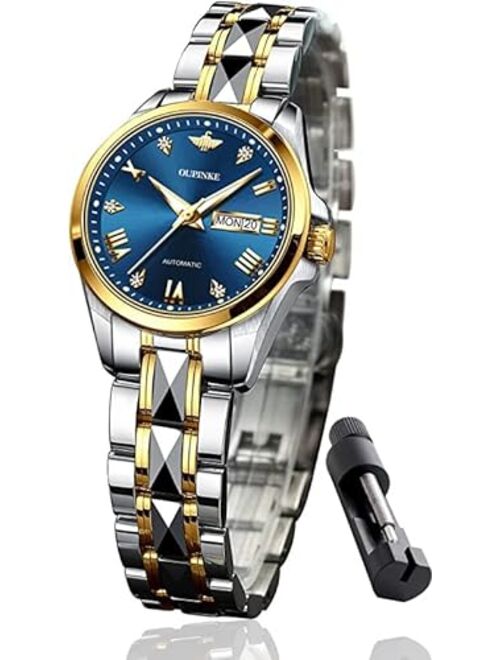 OLEVS Ladies Automatic Women Watches Luxury Diamond Sapphire Crystal Watch Elegant Dress Mechanical Tungsten Steel Waterproof Date