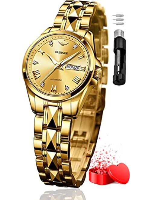 OLEVS Ladies Automatic Women Watches Luxury Diamond Sapphire Crystal Watch Elegant Dress Mechanical Tungsten Steel Waterproof Date