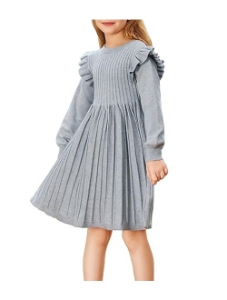 Danna Belle Girls Sweater Dress Lantern Sleeve Ruffled Fall Winter Dresses 5-12Y