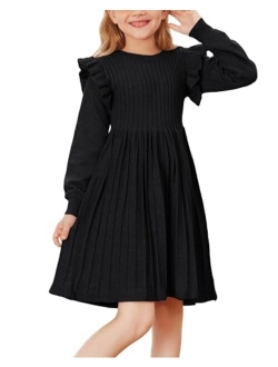 Danna Belle Girls Sweater Dress Lantern Sleeve Ruffled Fall Winter Dresses 5-12Y