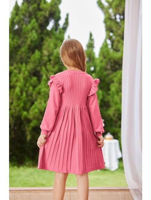 Danna Belle Girls Sweater Dress Lantern Sleeve Ruffled Fall Winter Dresses 5-12Y