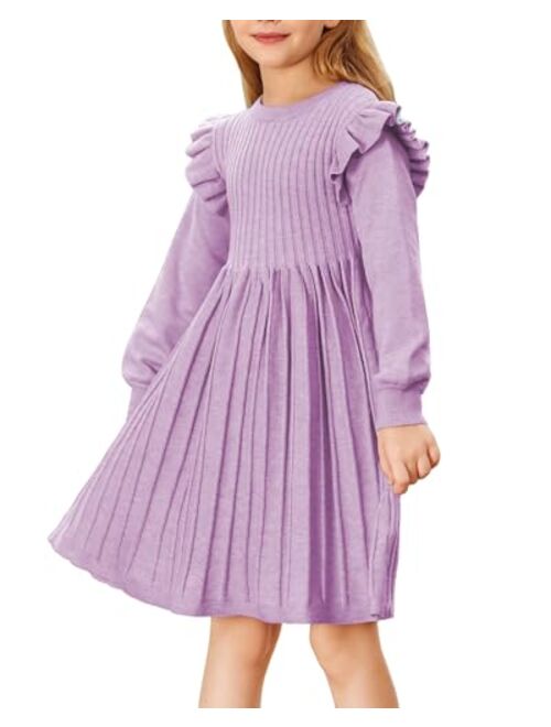 Danna Belle Girls Sweater Dress Lantern Sleeve Ruffled Fall Winter Dresses 5-12Y