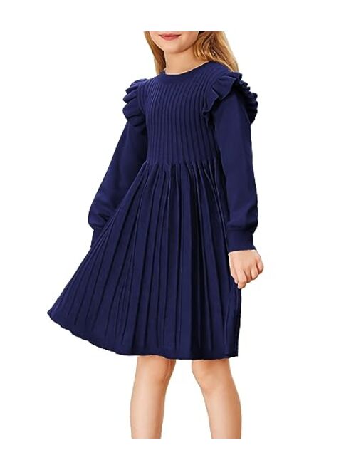 Danna Belle Girls Sweater Dress Lantern Sleeve Ruffled Fall Winter Dresses 5-12Y