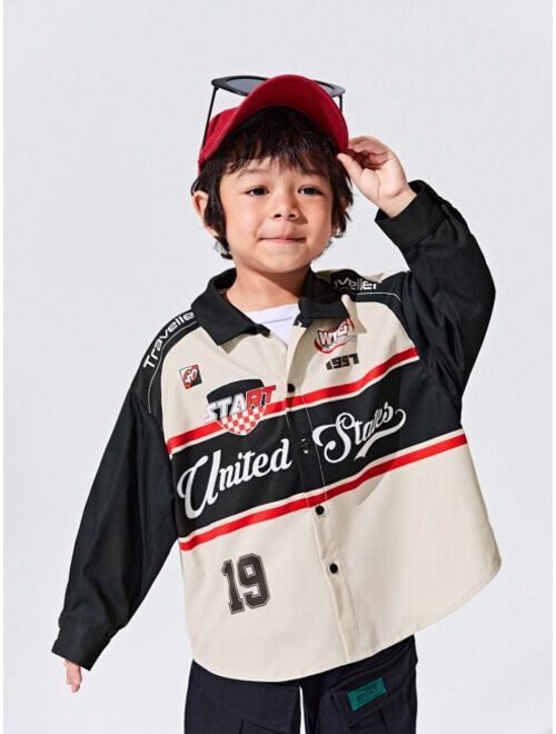 JNSQ Young Boy Letter Graphic Colorblock Drop Shoulder Shirt