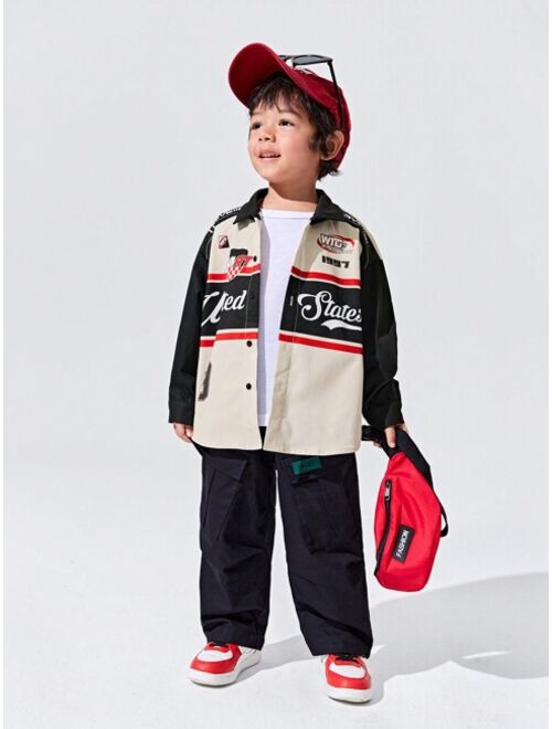 JNSQ Young Boy Letter Graphic Colorblock Drop Shoulder Shirt