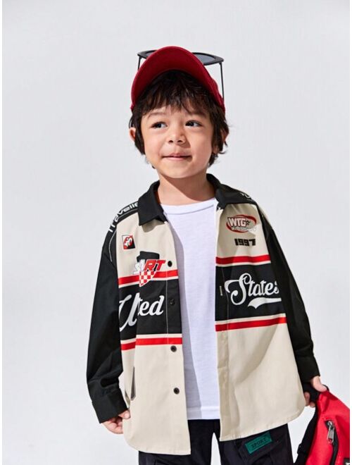 JNSQ Young Boy Letter Graphic Colorblock Drop Shoulder Shirt