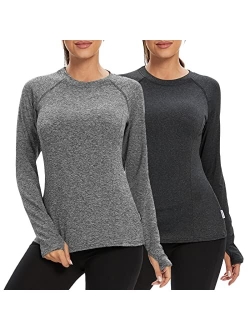 Soneven Women Fleece Thermal Long Sleeve Running Shirt Workout Tops Moisture Wicking Athletic Shirts with Thumb Holes