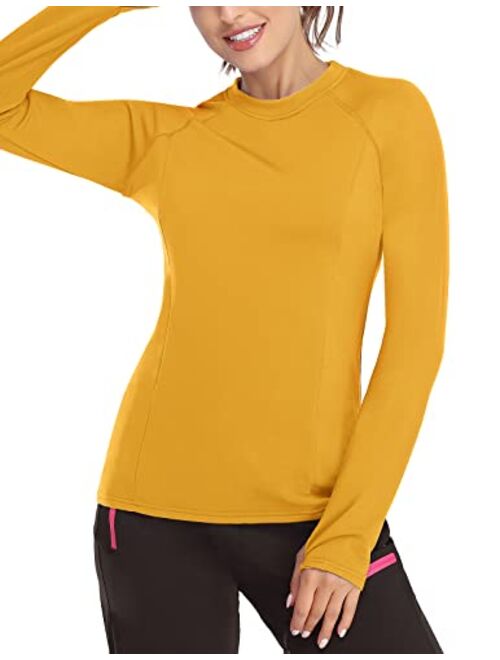 Soneven Women Fleece Thermal Long Sleeve Running Shirt Workout Tops Moisture Wicking Athletic Shirts with Thumb Holes