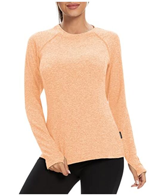 Soneven Women Fleece Thermal Long Sleeve Running Shirt Workout Tops Moisture Wicking Athletic Shirts with Thumb Holes