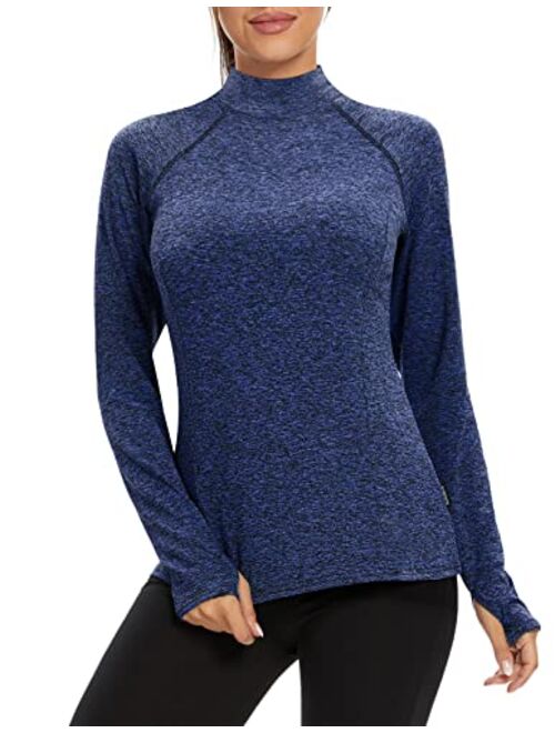 Soneven Women Fleece Thermal Long Sleeve Running Shirt Workout Tops Moisture Wicking Athletic Shirts with Thumb Holes