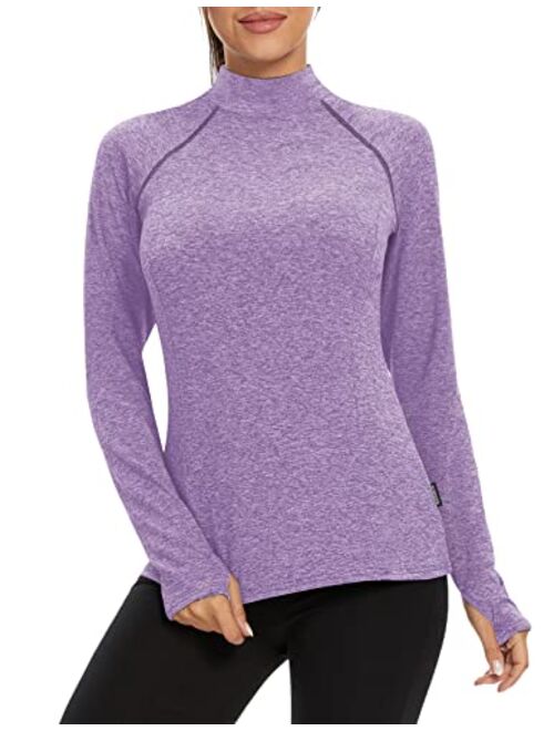 Soneven Women Fleece Thermal Long Sleeve Running Shirt Workout Tops Moisture Wicking Athletic Shirts with Thumb Holes