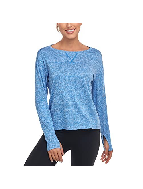 Soneven Women Fleece Thermal Long Sleeve Running Shirt Workout Tops Moisture Wicking Athletic Shirts with Thumb Holes