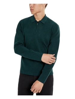 Men's Slim-Fit Zip-Placket Long Sleeve Polo Sweater