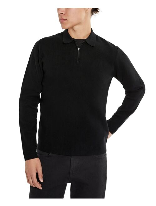 Kenneth Cole Men's Slim-Fit Zip-Placket Long Sleeve Polo Sweater