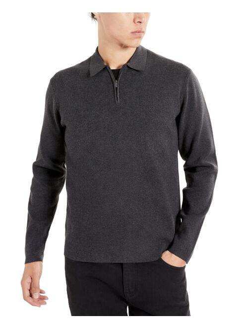 Kenneth Cole Men's Slim-Fit Zip-Placket Long Sleeve Polo Sweater