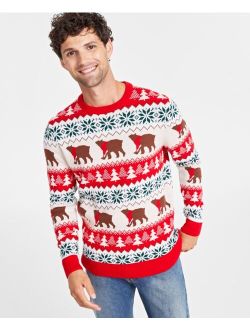 Holiday Lane Men's Santa Bear Sweater, Created for Macy's