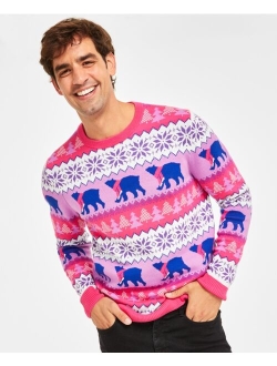 Holiday Lane Men's Santa Bear Sweater, Created for Macy's