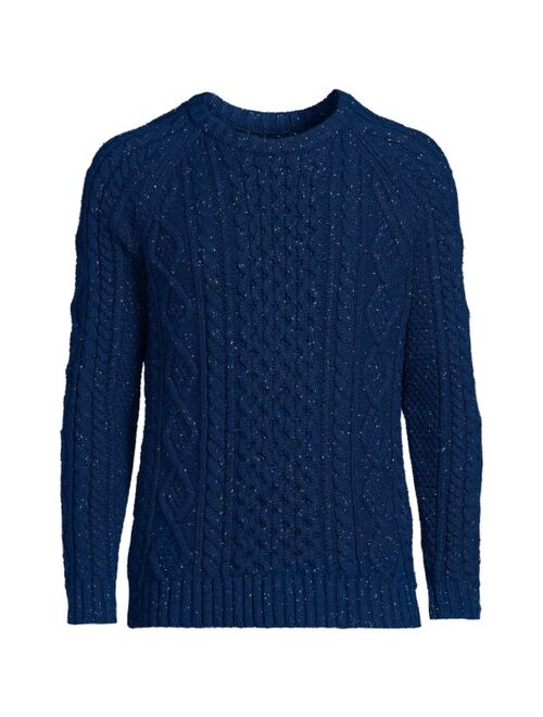 Lands' End Men's Cotton Blend Aran Cable Crew Neck Sweater